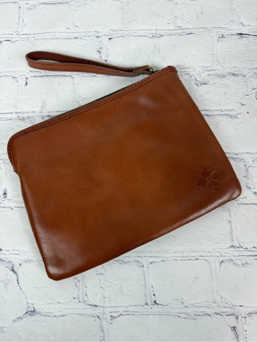 Patricia Nash Leisha Woven Cognac Leather Wristlet Clutch NWOT